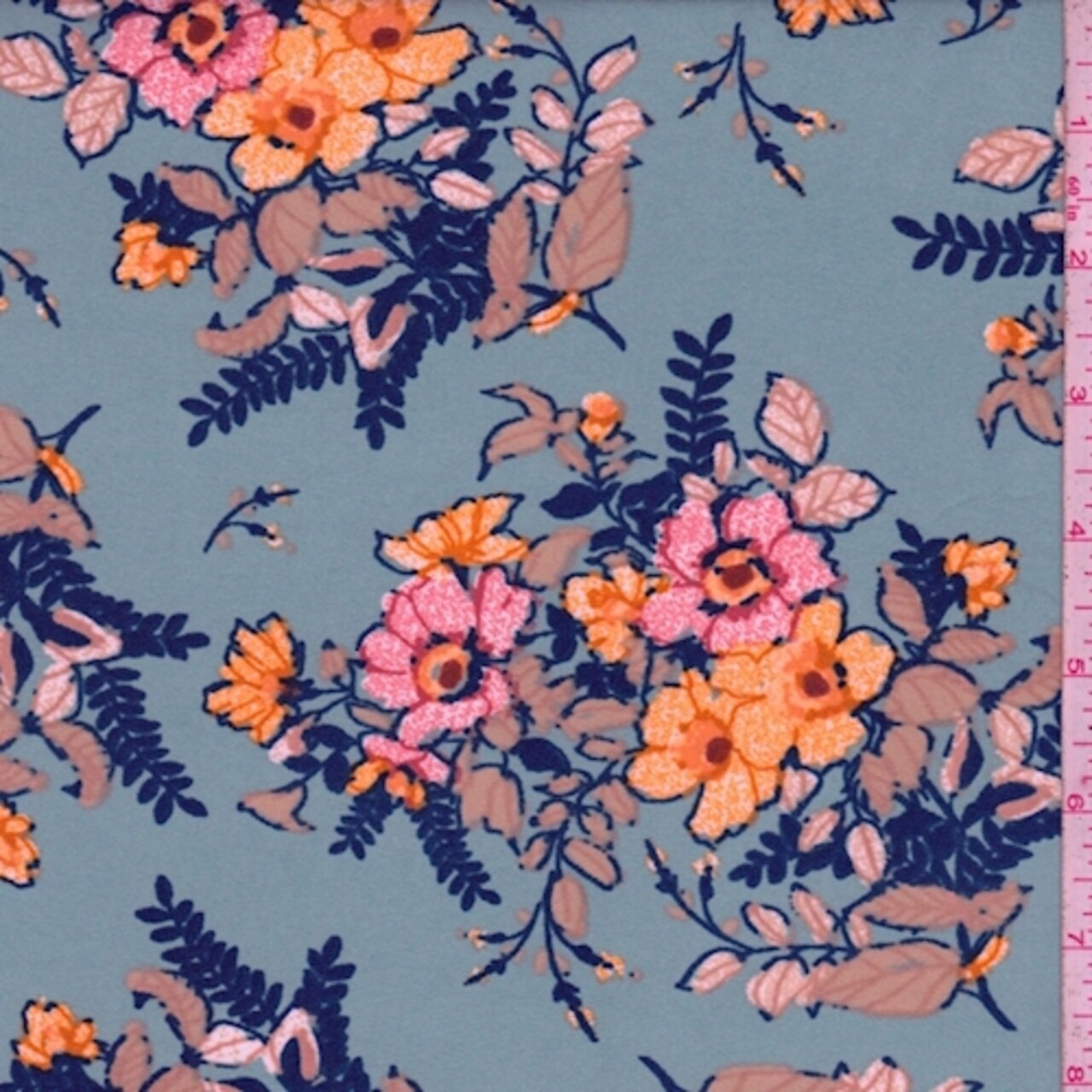 ITY Sea Mist Blue Floral Bouquet Jersey Knit Fabric By the Yard